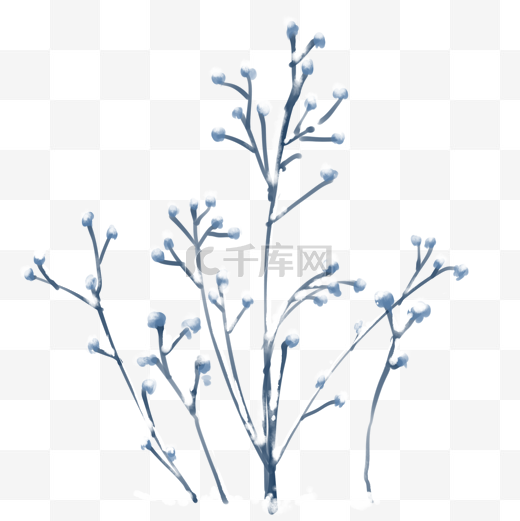 手绘冬天冬季霜降树枝插画图片