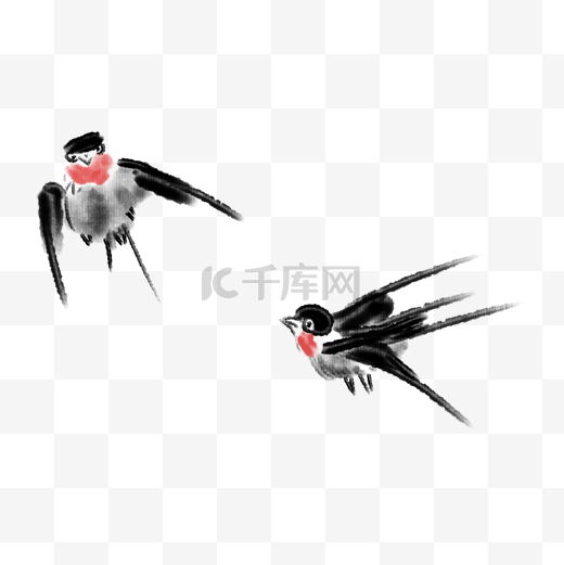 两只天空中的燕子插画图片