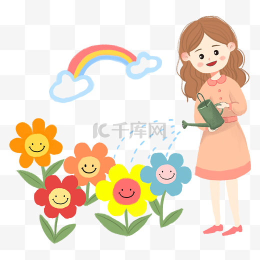 庆祝教师节女教师浇花场景插画图片