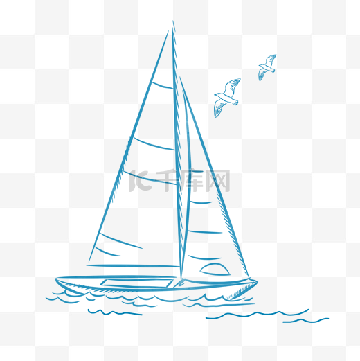 蓝色手绘通用海洋帆船装饰图片