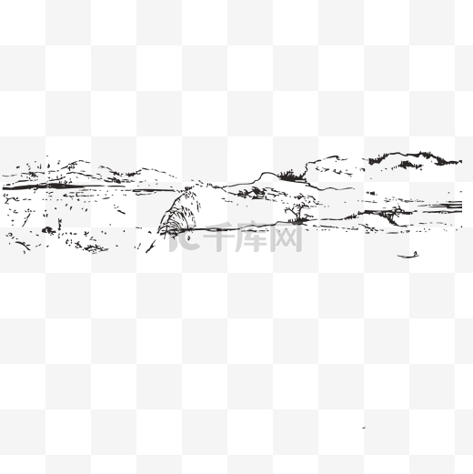 黑色线稿画远方的山图片