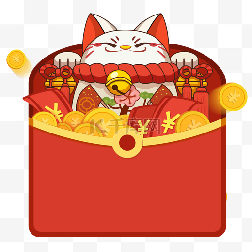 双十一电商促销活动喜庆气氛可爱风格招财猫红包装饰图片