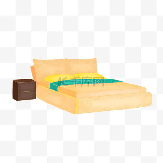 家居家具床现代简约黄色系床头柜扁平风小清新矢量图片