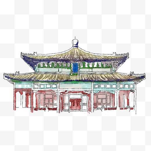 卡通孔庙建筑插画图片