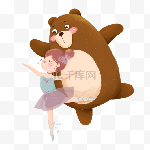 元气少女与小熊跳舞主题插画图片
