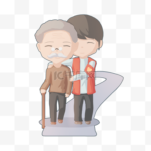 志愿者社区服务关爱老人搀扶老人散步免扣PNG图片