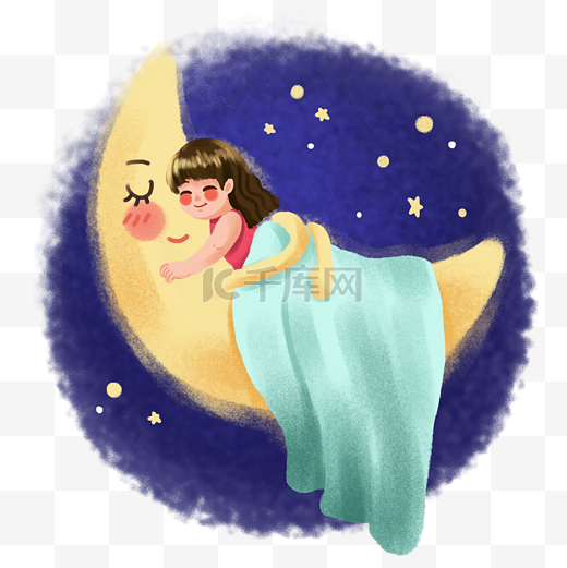 世界睡眠日主题之与月亮拥抱的熟睡孩子图片