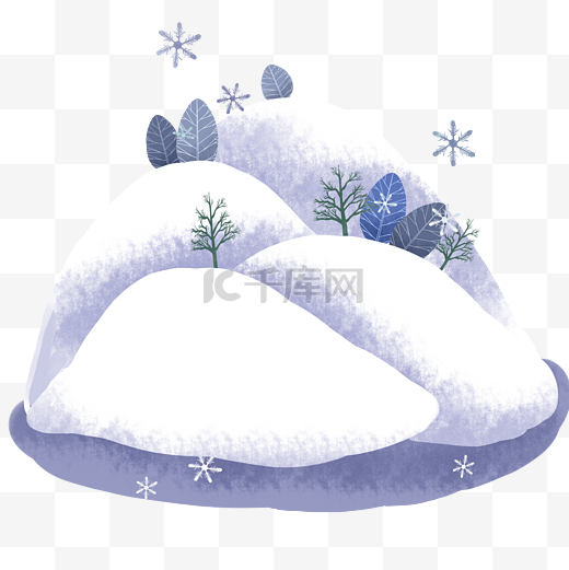 蓝色系手绘小雪山雪地背景图图片