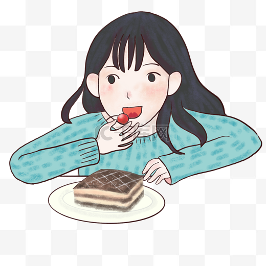 吃蛋糕的少女免抠图图片