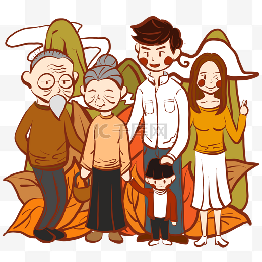 手绘卡通重阳节一家人出游小插画图片