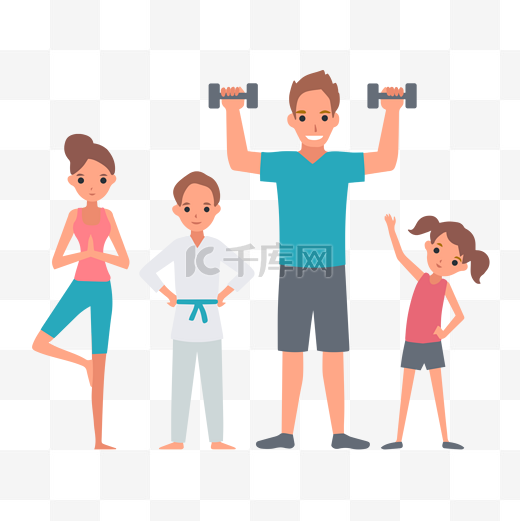 可爱的家庭亲子健身运动人物素材图片