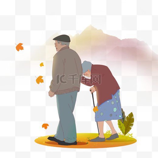 老年人夫妻重阳节登高出游图片
