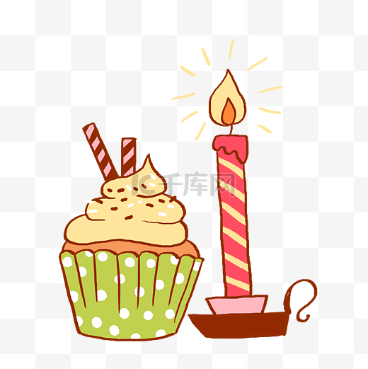 手绘生日蜡烛和纸杯蛋糕PNG免抠素材图片