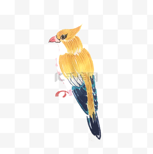 花鸟山水水墨黄色鹦鹉PNG国画图片