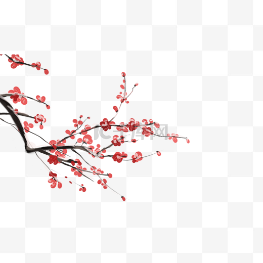 中国风手绘红色腊梅花图片
