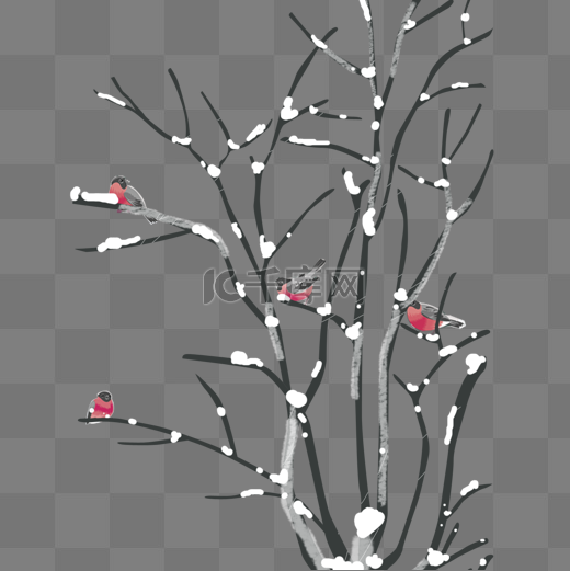冬天小鸟白雪压顶的树图片
