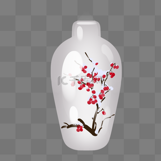 中国手绘陶瓷花瓶插画图片