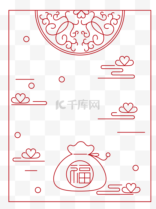 春节红色的福袋线条海报图片