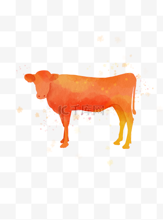 手绘水彩动物十二生肖牛图片