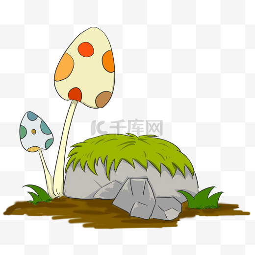 绿色小草雨后蘑菇卡通可爱岩石漂亮彩菇图片