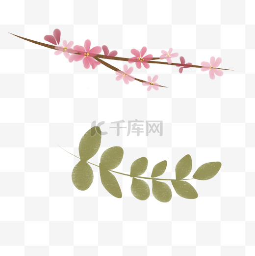 桃花花朵花卉水彩叶子矢量素材图片
