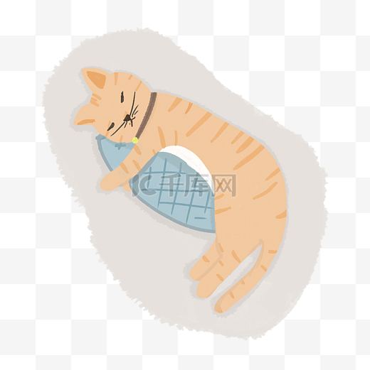 世界睡眠日毛毯上抱着鱼睡觉的橘猫图片