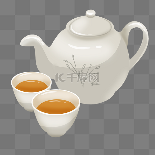 传统的白瓷茶壶和茶杯图片