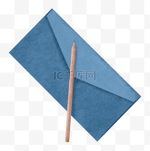 蓝色铅笔信封信纸手绘插画素材图片