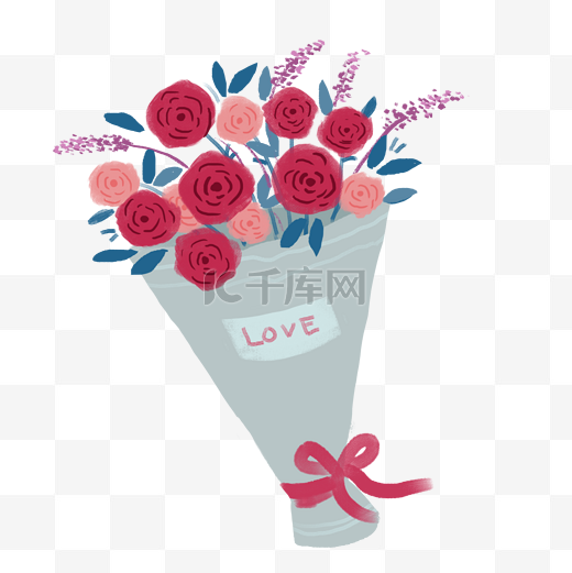 手绘扁平红色花朵送礼捧花花束图片