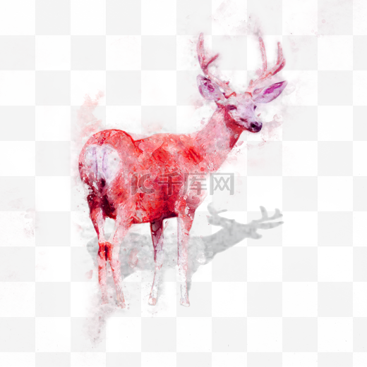 水彩深林麋鹿手绘插画图片