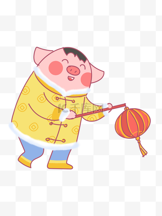 猪年动物猪卡通可爱插画提灯笼图片