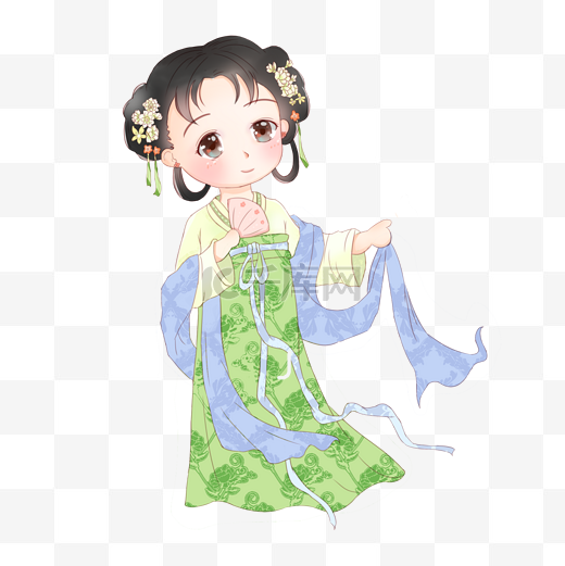 古代古装服饰汉服宫女少女手绘插画元素图片
