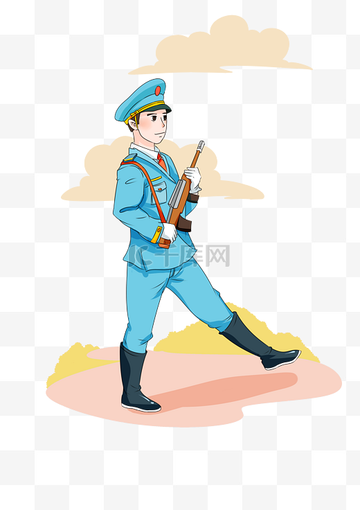 八一建军节踢正步的解放军战士插画图片