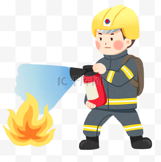 手绘消防员灭火插画图片