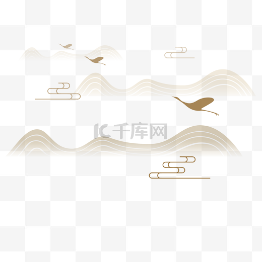 中国风渐变山云仙鹤插画网页海报免抠元素图片