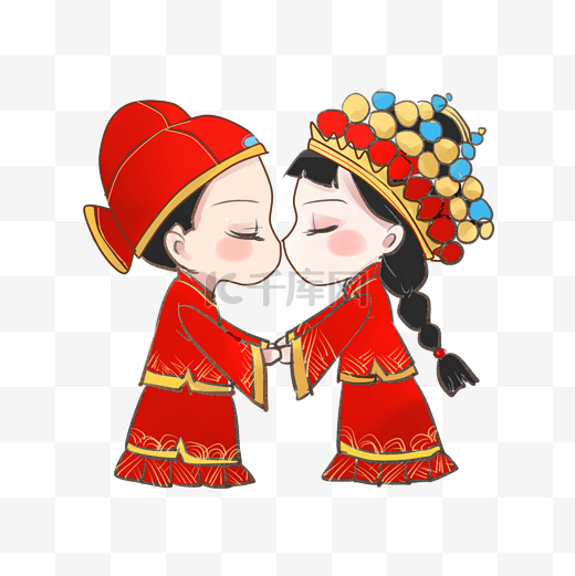 手绘卡通可爱中式婚礼图片