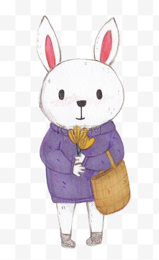 手绘水彩拎包小兔子插画图片