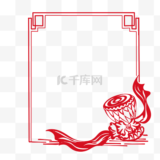 中式花纹民族鼓图框手绘插画图片