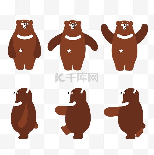 卡通小熊形象六视图图片