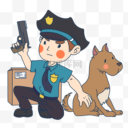 警察带警犬执法插画图片