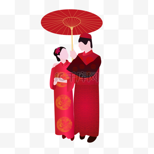 中式礼服新郎新娘矢量素材图片