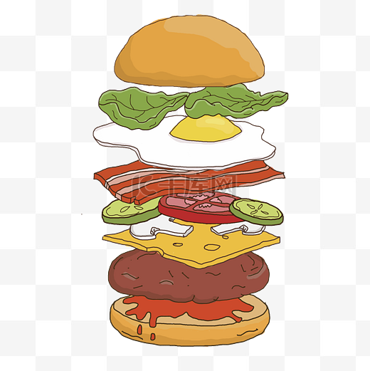 手绘超有食欲的巨无霸汉堡图片