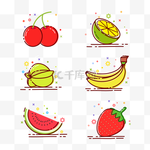 矢量樱桃西瓜草莓柠檬香蕉杨桃可爱插画图片