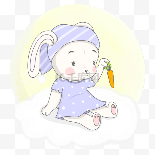 手绘治愈系可爱拿萝卜的睡衣兔子图片