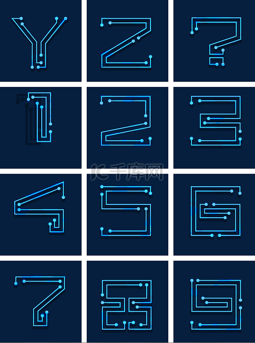 蓝色质感科技字母数字字体设计图片