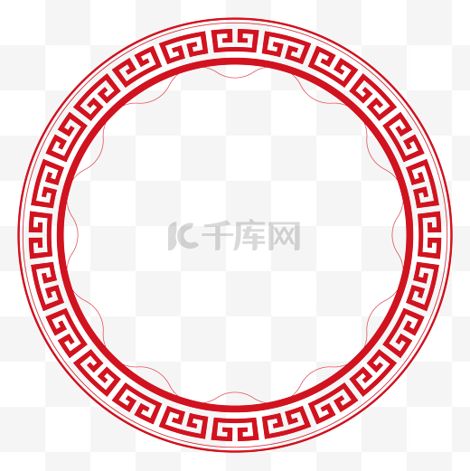 中国风红色回纹圆形边框矢量免抠图片