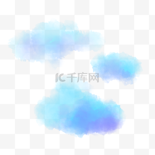 水彩手绘蓝色云朵PNG免抠素材图片