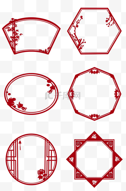 中国风古典红色边框PNG素材图片