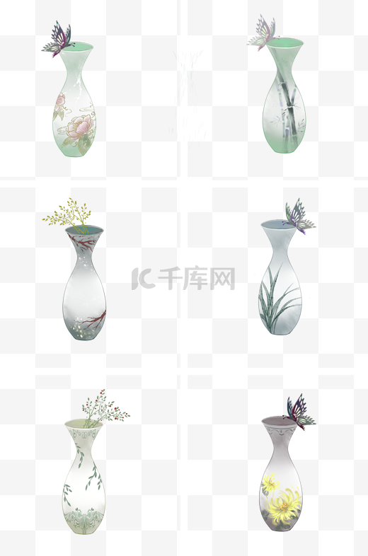中国古风蝴蝶花卉花瓶图片