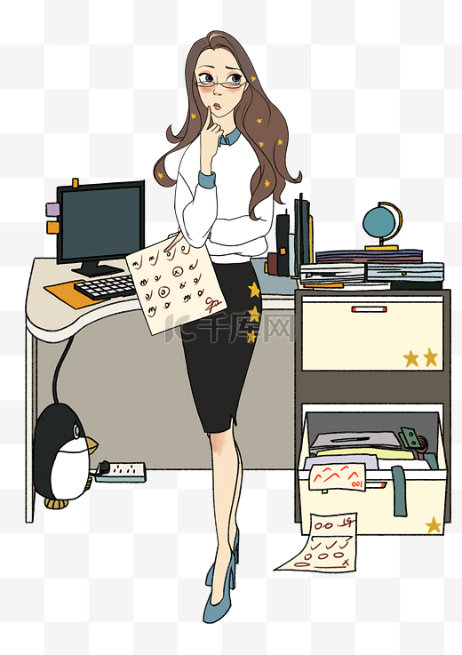 办公室工作卡通美女人物插画图片